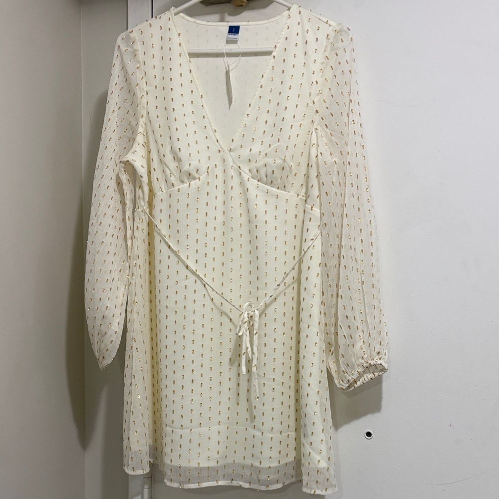 Old Navy Cream Mini Dress with Gold Dot Print